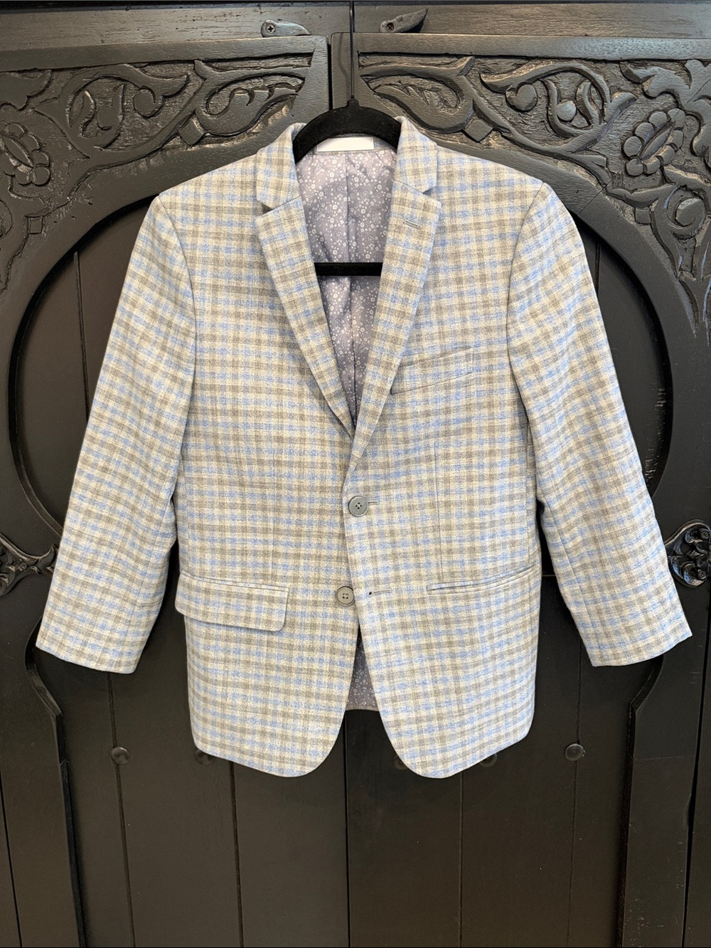 TALLIA Light Blue and Cream Plaid Jacket